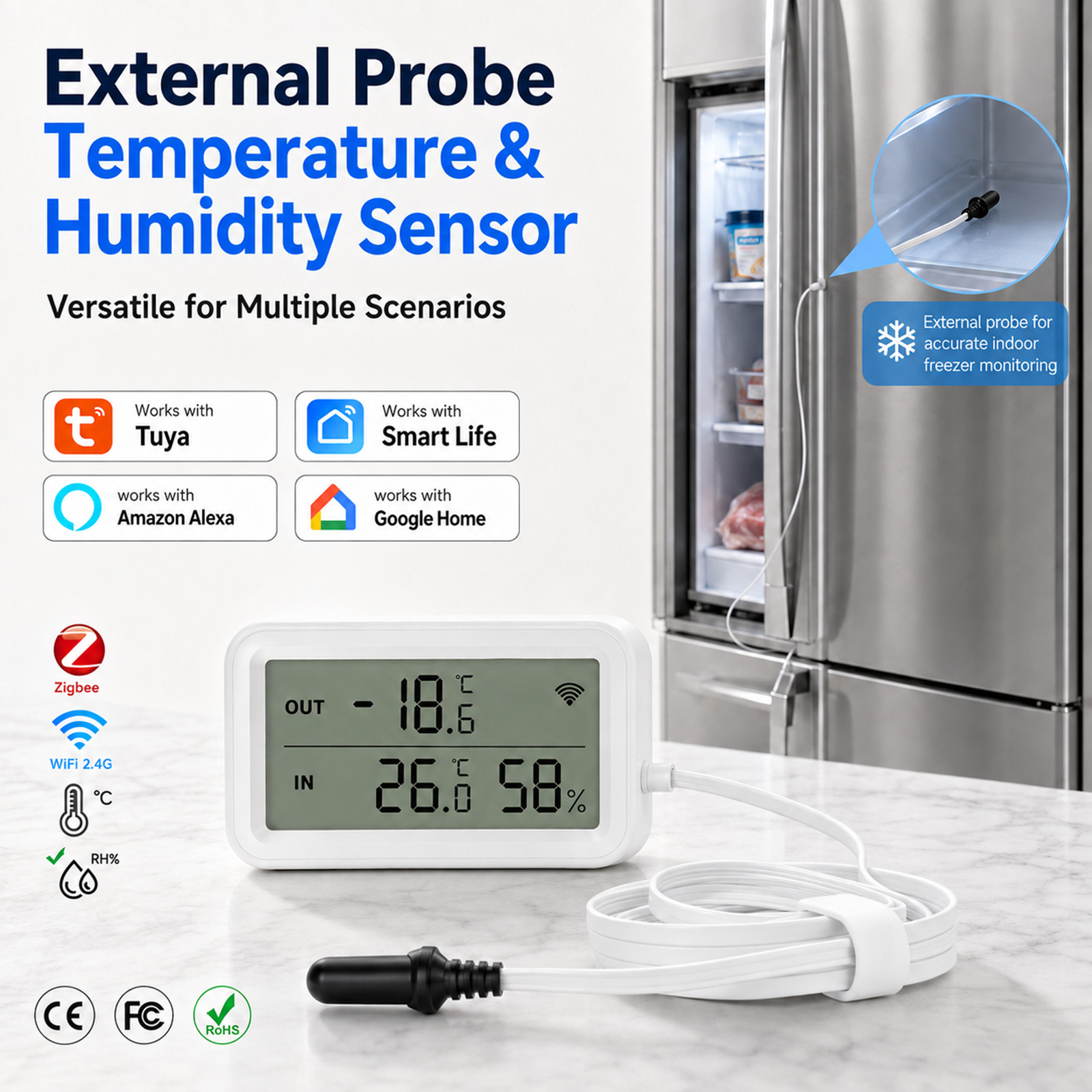 Tuya Smart - External Waterproof Probe Temperature Humidity Sensor