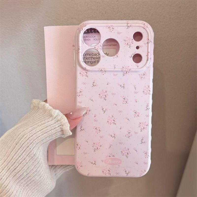 Shelly - insWind pink floral bow phone caseiPhone16/15/14/13/12/11/17ProMaxFull-coverage