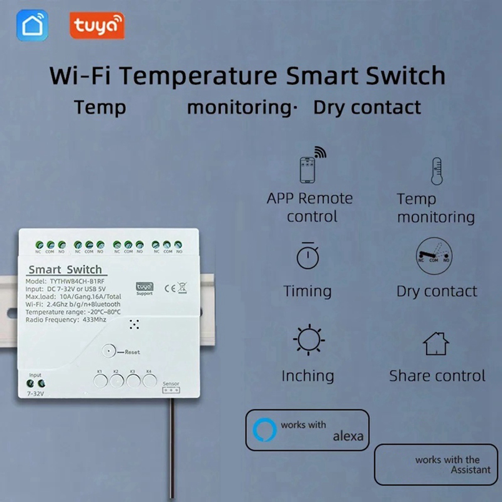 B44C 2X Tuya Wifi DC 7-32V 4 C - огляд і ціна Tuya 4 Channel